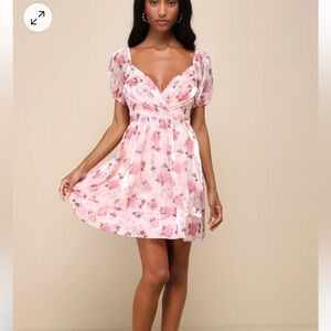 Lulus Cutest Darling Light Pink Floral Pleated Organza Mini Dress
